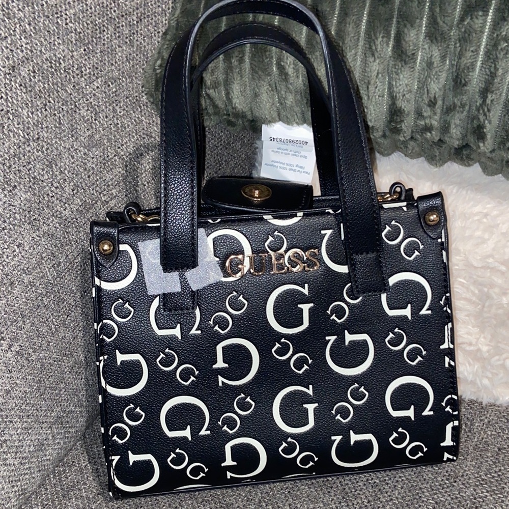 GUESS Monogram Black and White Satchel